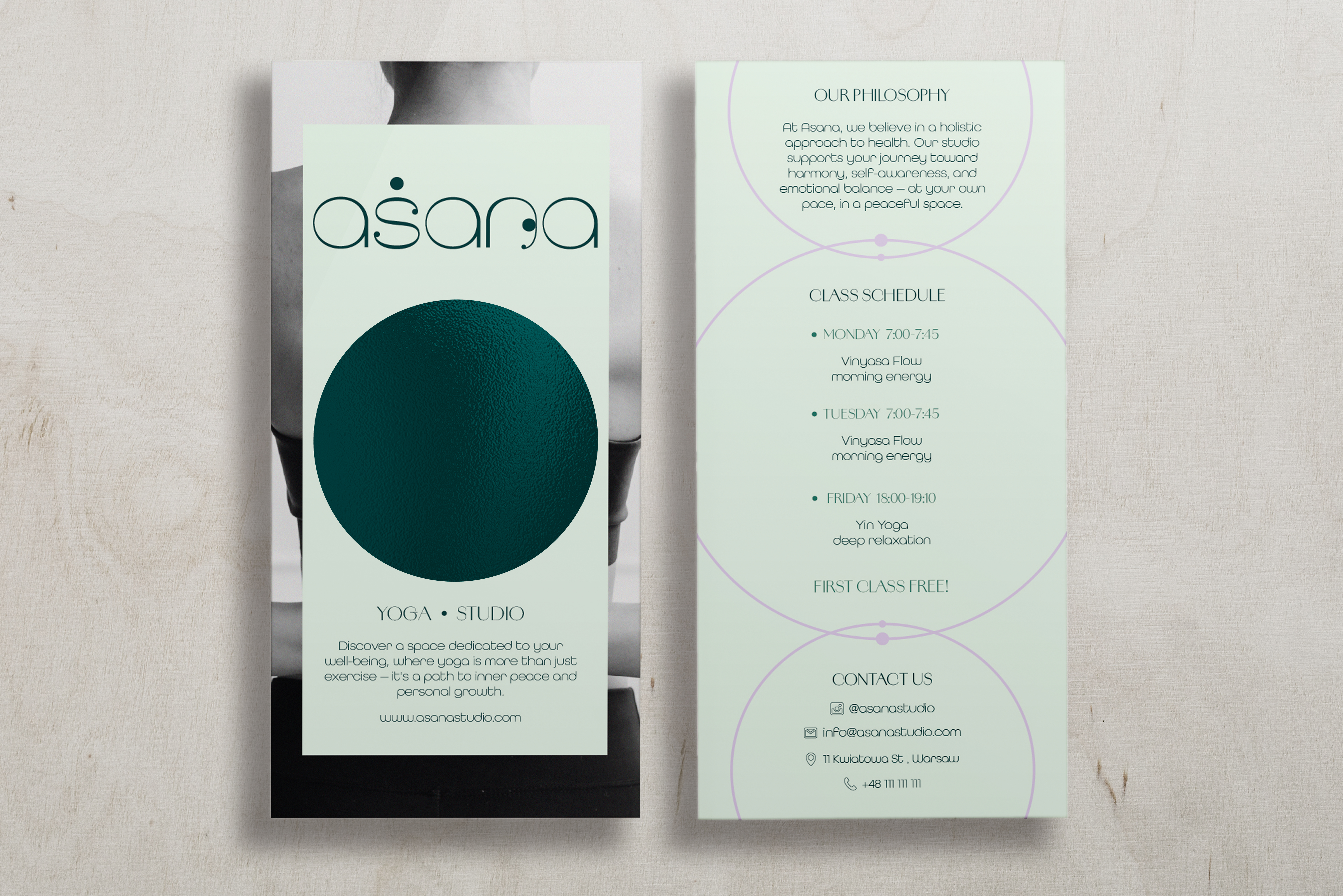 The studio flyer, bringing typography, colour and imagery together. Flat flyer artwork: front and reverse.
